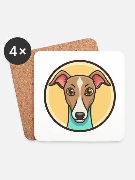 Whippet Hondenras Stripfiguur Kawaii Clipart - Glasbrikker (sæt med 4 stk.) - hvid