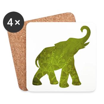 Yoga Éléphant Vert Motif Médiatation Inde om - Dessous de verre (lot de 4) - blanc - Devant