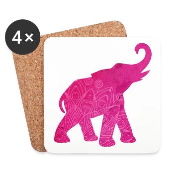 Yoga pink Elefant Meditation Energie Mandala Deko - Untersetzer (4er-Set) - Weiß - Vorne