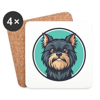 Affenpinscher chien race dessin animé Kawaii Clipart animal de compagnie - Dessous de verre (lot de 4) - blanc - Devant