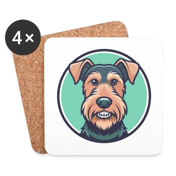 Airedale Terrier Hunderasse Cartoon Kawaii Clipart - Untersetzer (4er-Set) - Weiß - Vorne