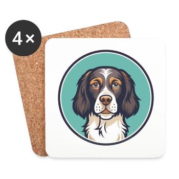 Auvergne Pointing Dog Breed Cartoon Kawaii Clipart - Coasters (set of 4) - white - Front