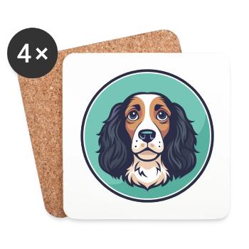Alpine Spaniel Dog Breed Cartoon Kawaii Clipart - Coasters (set of 4) - white - Front