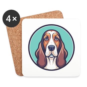 Basset Hound Chien Race Dessin animé Kawaii Clipart Animal de compagnie - Dessous de verre (lot de 4) - blanc - Devant