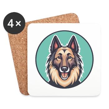Belgian Tervuren Dog Breed Cartoon Kawaii Clipart - Coasters (set of 4) - white - Front