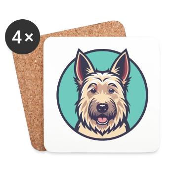 Berger Picard Chien Race Dessin animé Kawaii Clipart Animal de compagnie - Dessous de verre (lot de 4) - blanc - Devant
