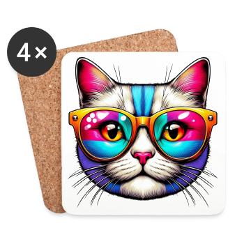Chat avec des lunettes de soleil - Dessous de verre (lot de 4) - blanc - Devant