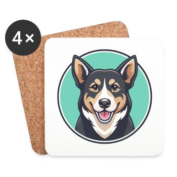 Noir Tan Chien Race Dessin Animé Kawaii Clipart Animal - Dessous de verre (lot de 4) - blanc - Devant