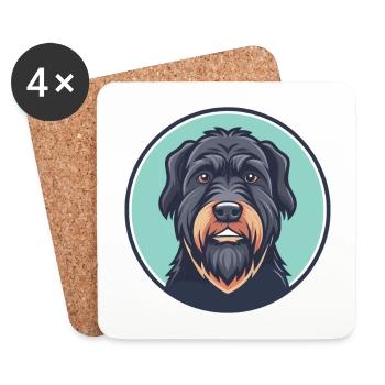 Noir Russe Terrier Chien Race Dessin Animé Kawaii Pet - Dessous de verre (lot de 4) - blanc - Devant