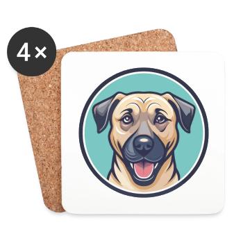 Black Mouth Cur Dog Breed Cartoon Kawaii Clipart - Coasters (set of 4) - white - Front