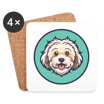 Bolognese Dog Breed Cartoon Kawaii Clipart Animal - Coasters (set of 4) - white - Front
