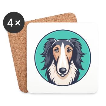 Borzoi Dog Breed Cartoon Kawaii Clipart Animal Pet - Coasters (set of 4) - white - Front