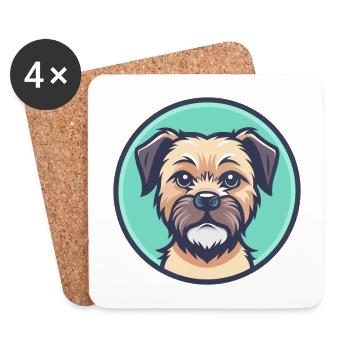 Border Terrier Chien Race Dessin animé Kawaii Clipart - Dessous de verre (lot de 4) - blanc - Devant