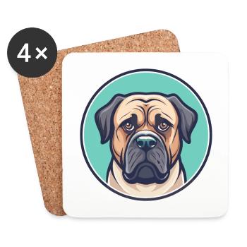 Dogue brésilien chien race dessin animé Kawaii Clipart - Dessous de verre (lot de 4) - blanc - Devant