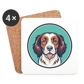 Bretagne Chien Race Coloré Dessin animé Kawaii Clipart - Dessous de verre (lot de 4) - blanc - Devant
