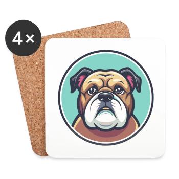Bouledogue Chien Race Dessin animé Personnage Kawaii Clipart - Dessous de verre (lot de 4) - blanc - Devant