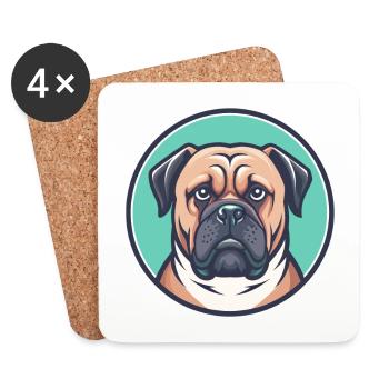 Bullmastiff Dog Breed Funny Cartoon Kawaii Clipart - Coasters (set of 4) - white - Front
