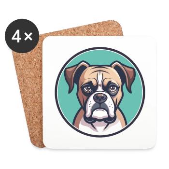 Boxer Hund Rasse Cartoon Kawaii Clipart Tier Haustier - Untersetzer (4er-Set) - Weiß - Vorne