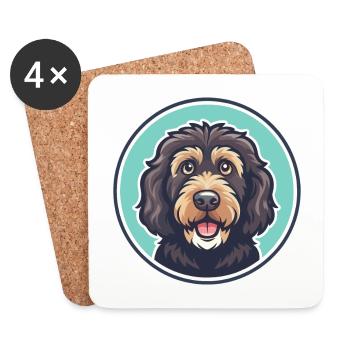 Kantabrische Wasser Hund Rasse Cartoon Kawaii Clipart - Untersetzer (4er-Set) - Weiß - Vorne