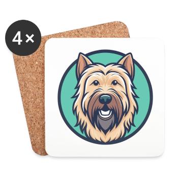 Briard Dog Breed Cartoon Kawaii Clipart Animal Pet - Coasters (set of 4) - white - Front