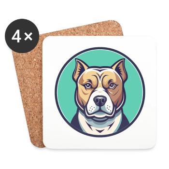 Bully Kutta Race de chien Drôle Dessin animé Kawaii Clipart - Dessous de verre (lot de 4) - blanc - Devant