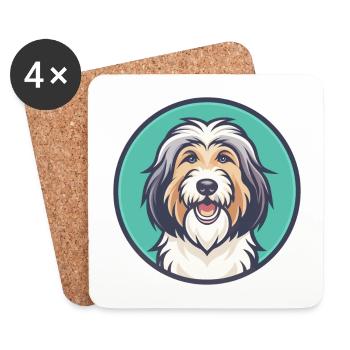 chien de berger catalan chien race dessin animé Kawaii Clipart - Dessous de verre (lot de 4) - blanc - Devant