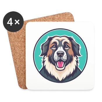 Chien de berger caucasien Race Dessin animé Kawaii - Dessous de verre (lot de 4) - blanc - Devant