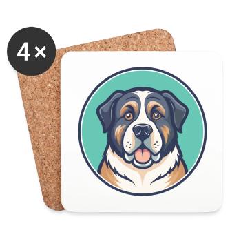Central Asian Shepherd Dog Breed Cartoon Kawaii - Coasters (set of 4) - white - Front