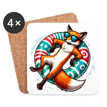 A relaxed fox on a swimming ring - Coasters (set of 4) - white - Front