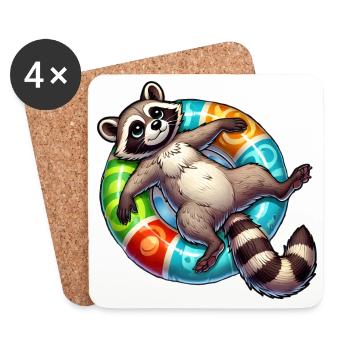 A relaxed raccoon on a swimming ring - Coasters (set of 4) - white - Front