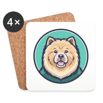 Chow Chow Chien Race Dessin animé Kawaii Clipart Animal - Dessous de verre (lot de 4) - blanc - Devant