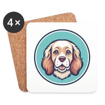 Clumber Spaniel Chien Race Dessin animé Kawaii Clipart - Dessous de verre (lot de 4) - blanc - Devant
