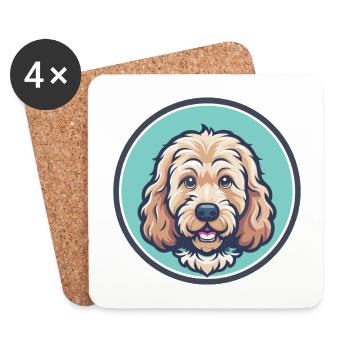 Cockapoo Chien Race Coloré Dessin animé Kawaii Clipart - Dessous de verre (lot de 4) - blanc - Devant