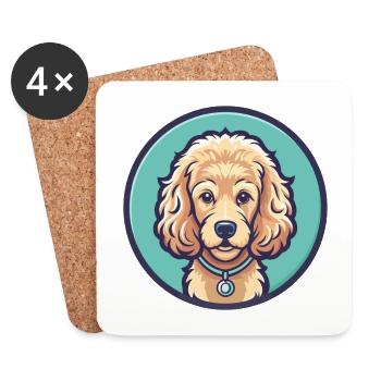 Corded Poodle Dog Breed Cartoon Kawaii Clipart Pet - Coasters (set of 4) - white - Front