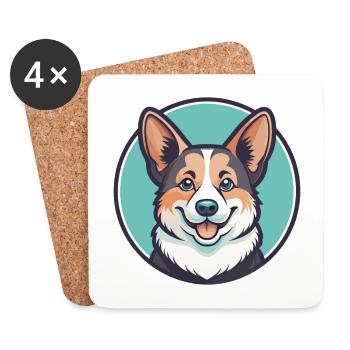 Corgi Chien Race Dessin animé Kawaii Clipart Animal de compagnie - Dessous de verre (lot de 4) - blanc - Devant