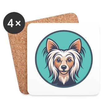 Chien à crête chinoise race dessin animé Kawaii Clipart - Dessous de verre (lot de 4) - blanc - Devant