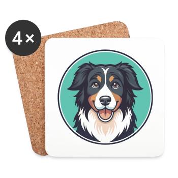 English Shepherd Dog Breed Cartoon Kawaii Clipart - Coasters (set of 4) - white - Front