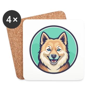 Spitz finlandais chien race dessin animé Kawaii Clipart animal de compagnie - Dessous de verre (lot de 4) - blanc - Devant