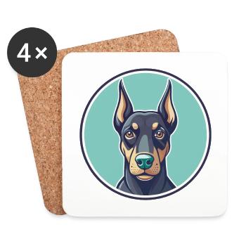 Doberman Pinscher Chien Race Dessin animé Kawaii Clipart - Dessous de verre (lot de 4) - blanc - Devant