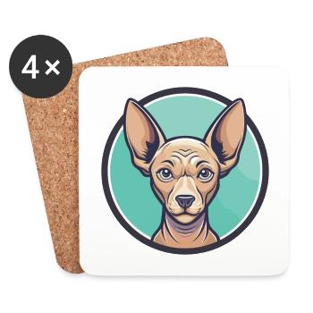 Chien équatorien sans poils race drôle dessin animé Kawaii - Dessous de verre (lot de 4) - blanc - Devant