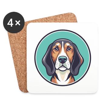 Finnish Hound Dog Breed Cartoon Kawaii Clipart Pet - Coasters (set of 4) - white - Front