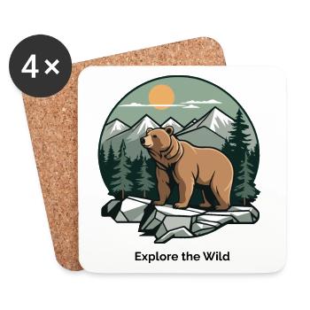 Logo de l’ours dans le paysage montagneux - Dessous de verre (lot de 4) - blanc - Devant