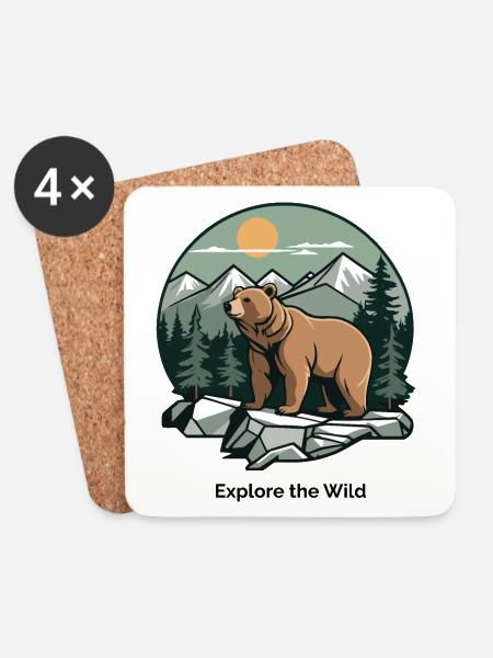 Bär in Berglandschaft Logo - Untersetzer (4er-Set) - Weiß