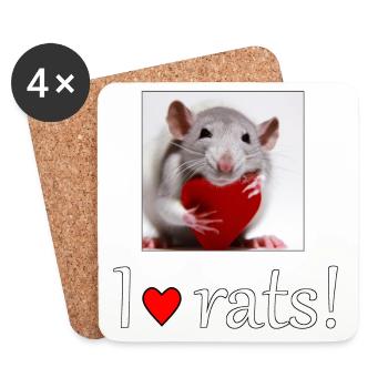 Ratte mit Herz - Untersetzer (4er-Set) - Weiß - Vorne