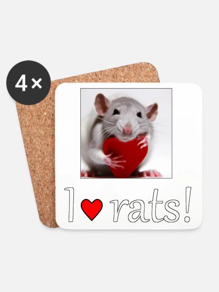 Ratte mit Herz - Untersetzer (4er-Set) - Weiß