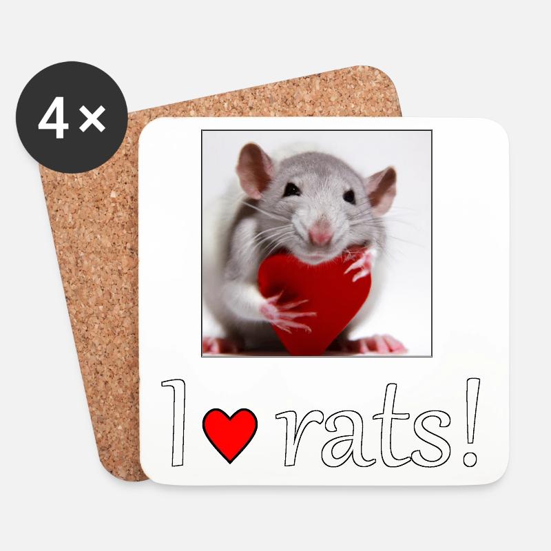 Ratte mit Herz - Untersetzer (4er-Set) - Weiß