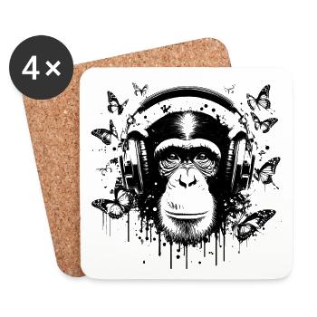 GROOVIN' MONKEY MIT KOPFHÖRERN - Untersetzer (4er-Set) - Weiß - Vorne
