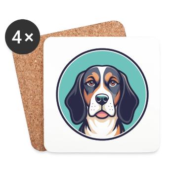 Français Tricolore Chien Race Dessin Animé Kawaii Pet - Dessous de verre (lot de 4) - blanc - Devant