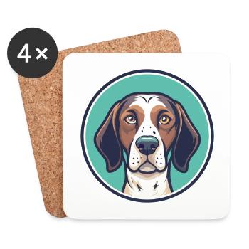 Français Gascogne Pointer Chien Race Dessin Animé Kawaii - Dessous de verre (lot de 4) - blanc - Devant