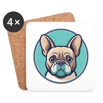 Bouledogue Français Chien Race Dessin animé Kawaii Clipart - Dessous de verre (lot de 4) - blanc - Devant